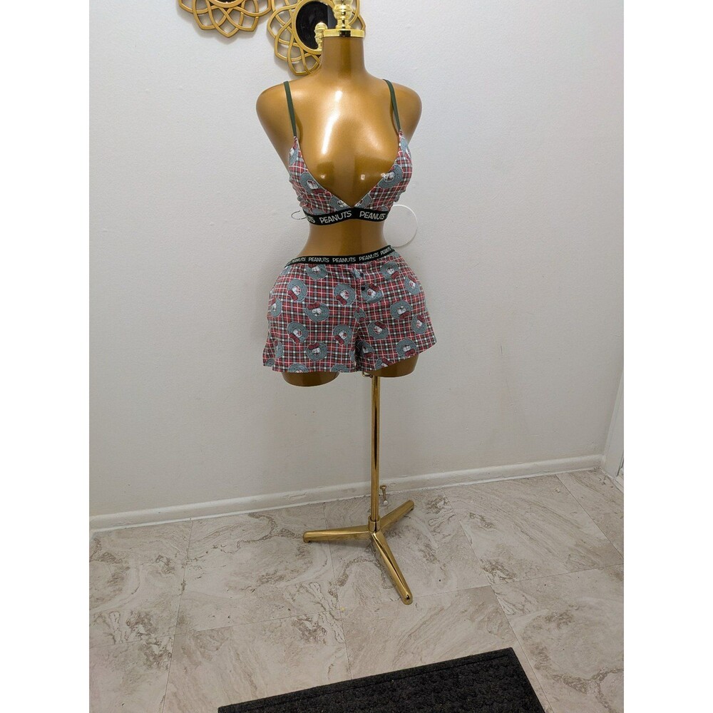 Women's Peanuts Holiday Bralette & Boxer Set - Pink/Red &Green XL